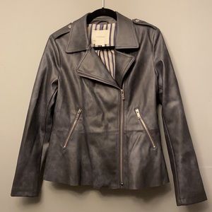 Anthropologie Gray Peplum Faux Leather Jacket